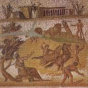 unknow artist Mosaic from the Roman villa at Zliten in Tripolitania showing horses and cattle threshing corn oil on canvas